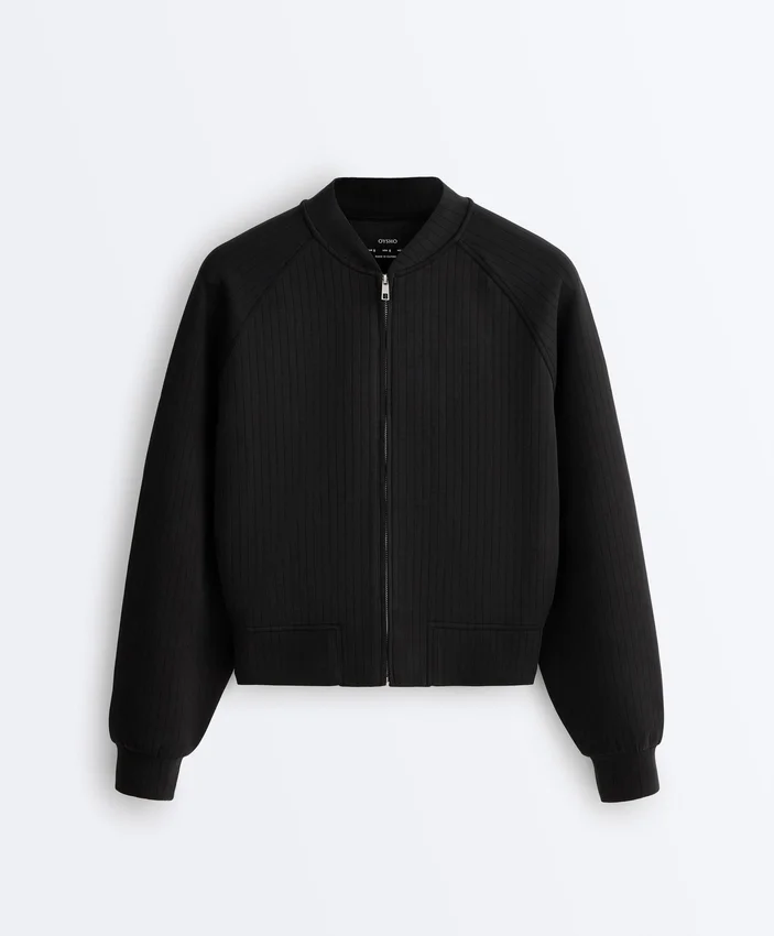 Casaco bomber às riscas com modal Soft Touch Casaco bomber às riscas com modal Soft Touch