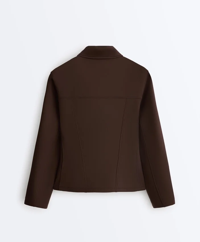 Casaco com peplum com efeito neoprene e canelado Casaco com peplum com efeito neoprene e canelado