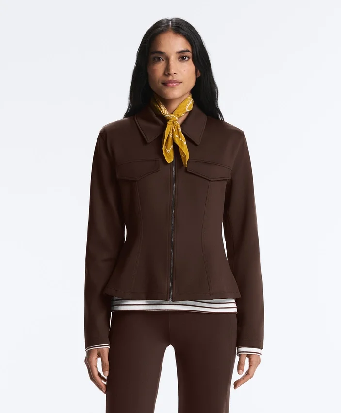 Casaco com peplum com efeito neoprene e canelado Casaco com peplum com efeito neoprene e canelado