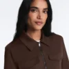 Casaco com peplum com efeito neoprene e canelado Casaco com peplum com efeito neoprene e canelado