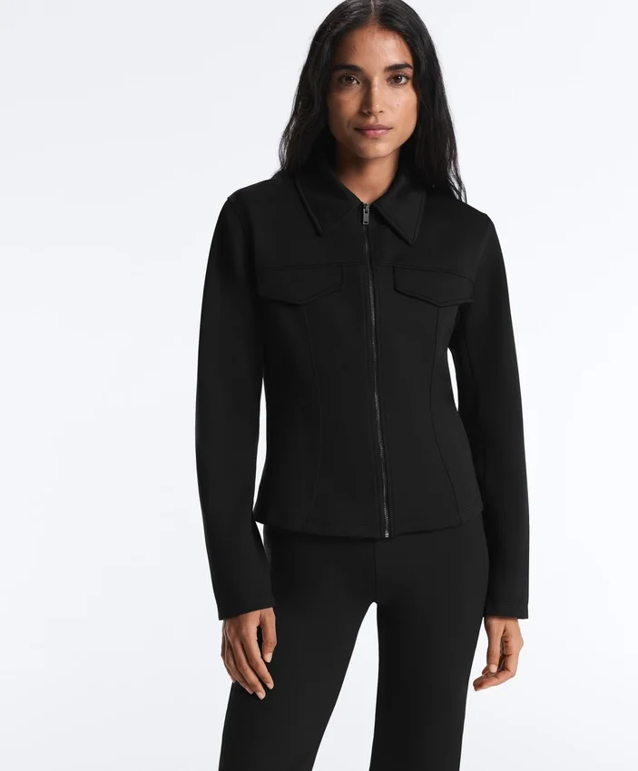 Casaco com peplum com efeito neoprene e canelado Casaco com peplum com efeito neoprene e canelado