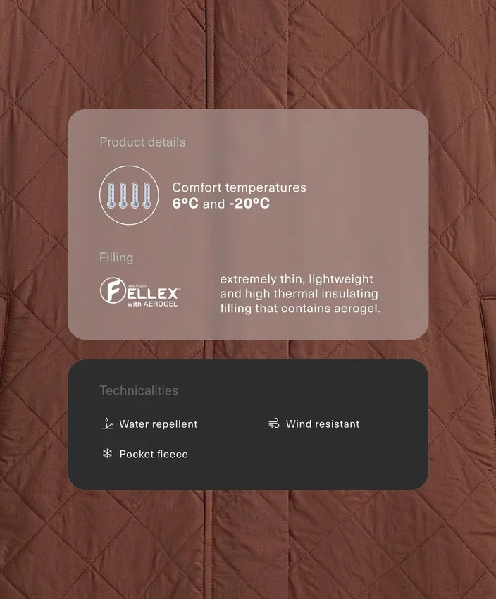 Casaco comprido acolchoado com Fellex® Aerogel repelente à água Casaco comprido acolchoado com Fellex® Aerogel repelente à água