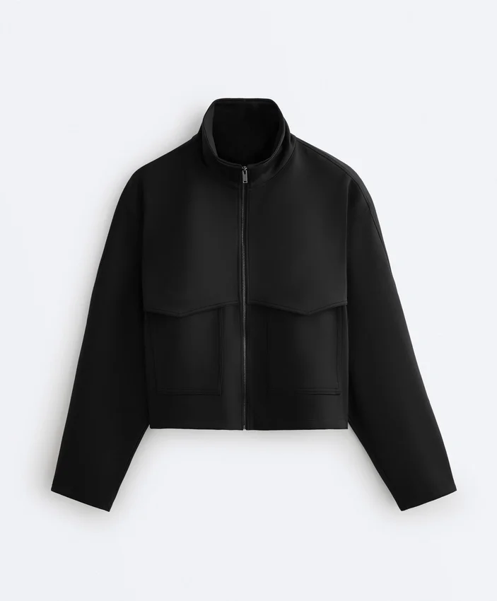 Casaco de corte reto com efeito neoprene Casaco de corte reto com efeito neoprene