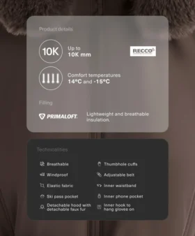 Casaco de esqui Primaloft® resistente à água com corte super justo Casaco de esqui Primaloft® resistente à água com corte super justo