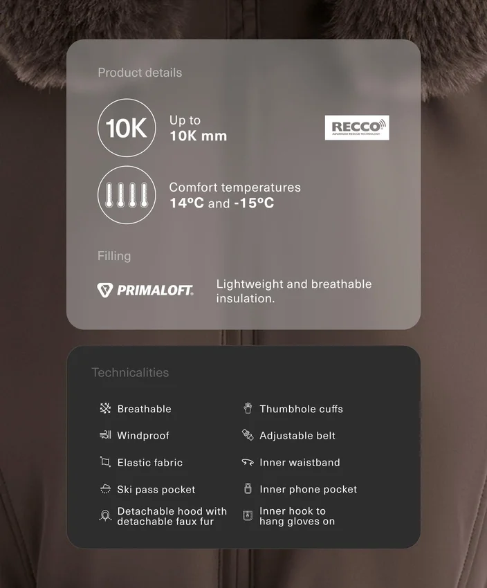 Casaco de esqui Primaloft® resistente à água com corte super justo Casaco de esqui Primaloft® resistente à água com corte super justo