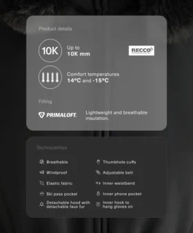 Casaco de esqui Primaloft® resistente à água com corte super justo