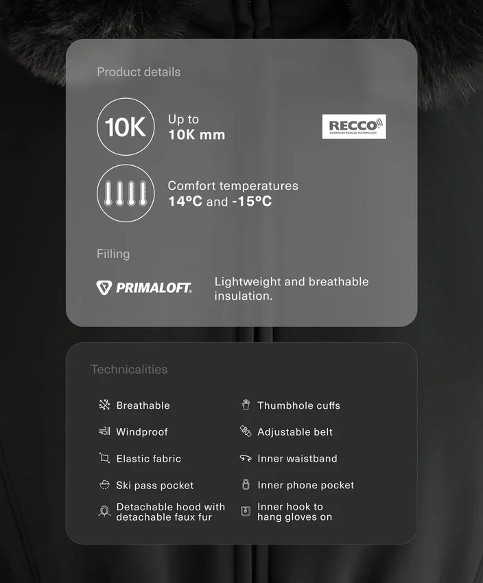 Casaco de esqui Primaloft® resistente à água com corte super justo Casaco de esqui Primaloft® resistente à água com corte super justo