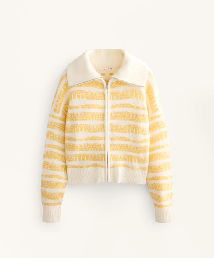 Casaco de malha jacquard às riscas Casaco de malha jacquard às riscas