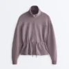 Casaco em modal Soft Touch com cintura ajustável e gola alta Casaco em modal Soft Touch com cintura ajustável e gola alta