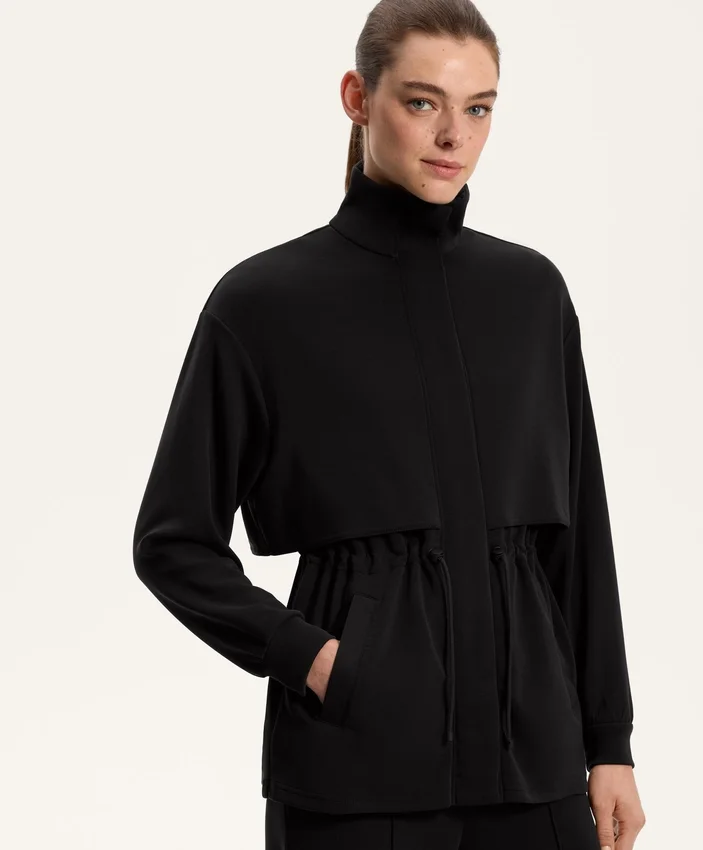 Casaco longo de Soft Touch com modal e bolsos Casaco longo de Soft Touch com modal e bolsos