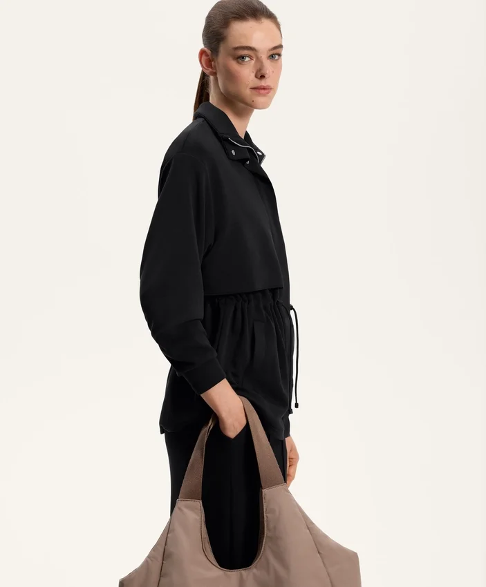 Casaco longo de Soft Touch com modal e bolsos Casaco longo de Soft Touch com modal e bolsos