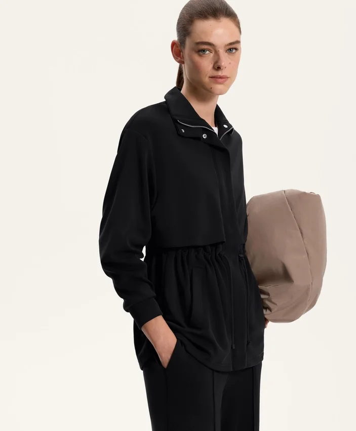 Casaco longo de Soft Touch com modal e bolsos Casaco longo de Soft Touch com modal e bolsos