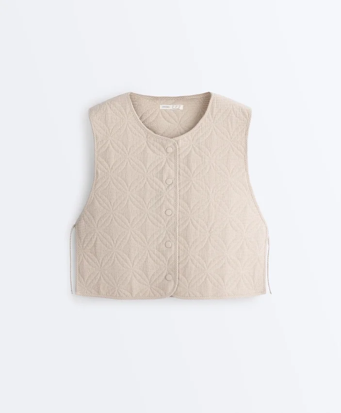 Colete acolchoado com padrão xadrez floral Colete acolchoado com padrão xadrez floral