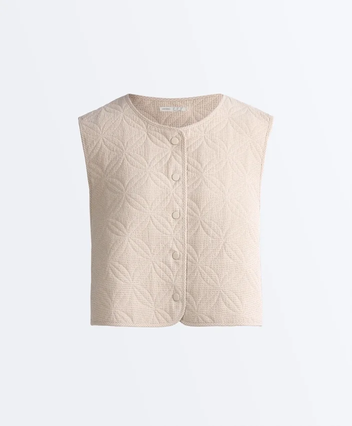 Colete acolchoado com padrão xadrez floral Colete acolchoado com padrão xadrez floral