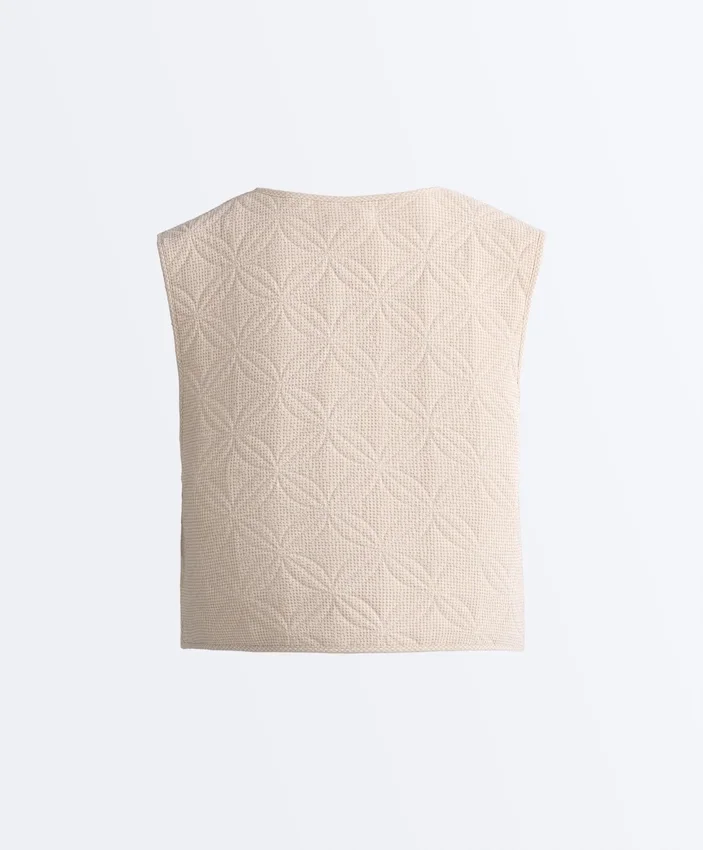 Colete acolchoado com padrão xadrez floral Colete acolchoado com padrão xadrez floral