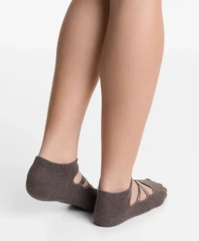 Conjunto de 2 pares de meias de mistura de algodão para ioga e pilates com tiras cruzadas