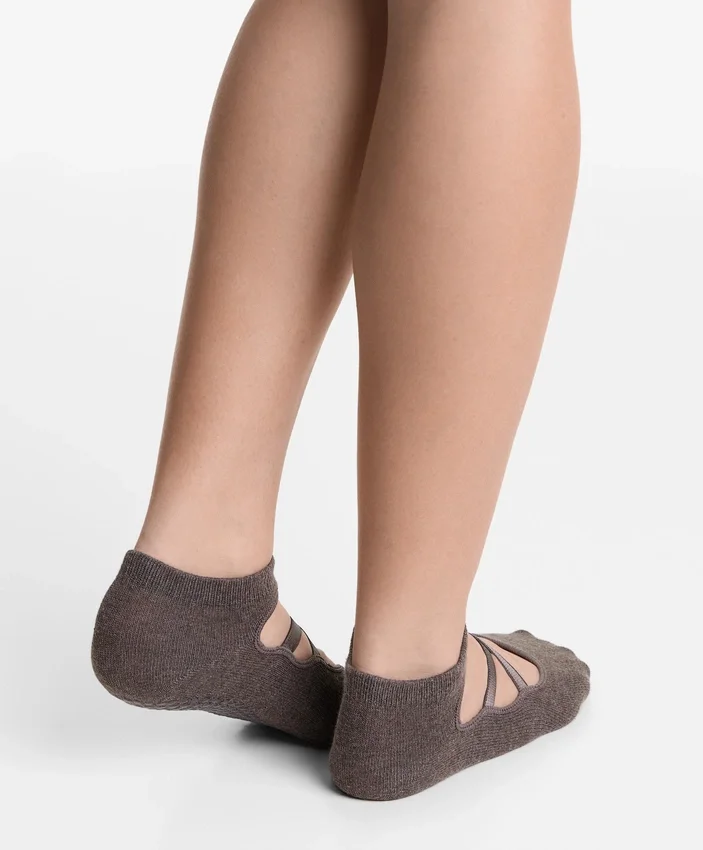 Conjunto de 2 pares de meias de mistura de algodão para ioga e pilates com tiras cruzadas Conjunto de 2 pares de meias de mistura de algodão para ioga e pilates com tiras cruzadas
