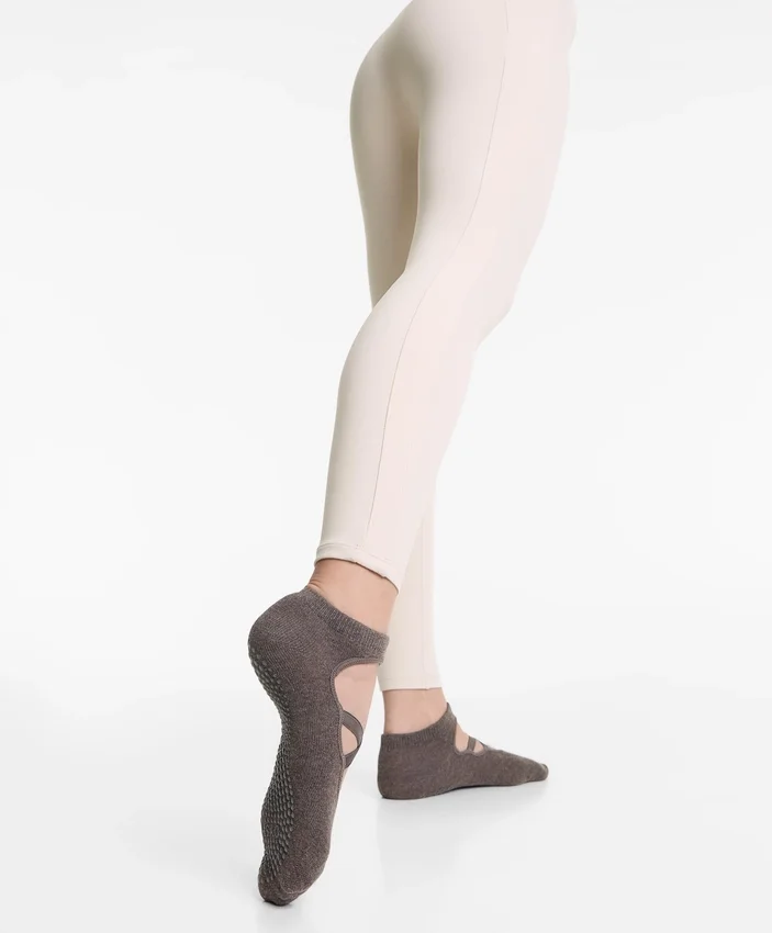 Conjunto de 2 pares de meias de mistura de algodão para ioga e pilates com tiras cruzadas Conjunto de 2 pares de meias de mistura de algodão para ioga e pilates com tiras cruzadas