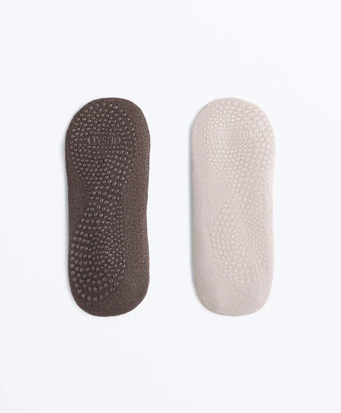 Conjunto de 2 pares de meias de mistura de algodão para ioga e pilates com tiras cruzadas Conjunto de 2 pares de meias de mistura de algodão para ioga e pilates com tiras cruzadas