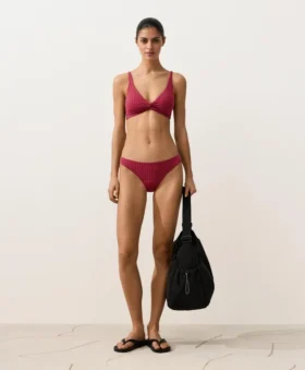 Top de biquíni halter em jacquard geométrico