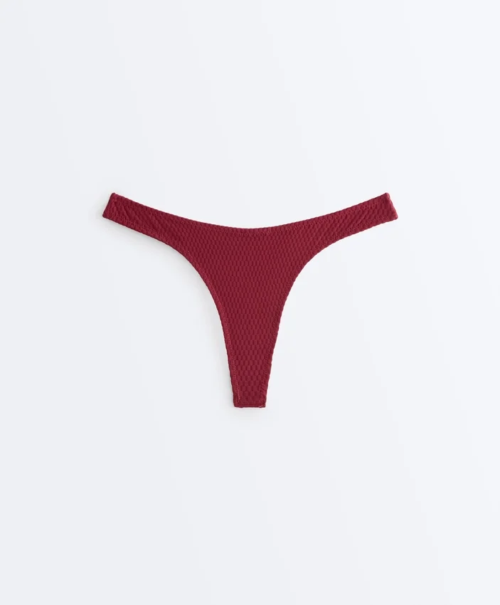 Cueca de biquíni brasileiro com corte em U em jacquard de mini xadrez Cueca de biquíni brasileiro com corte em U em jacquard de mini xadrez