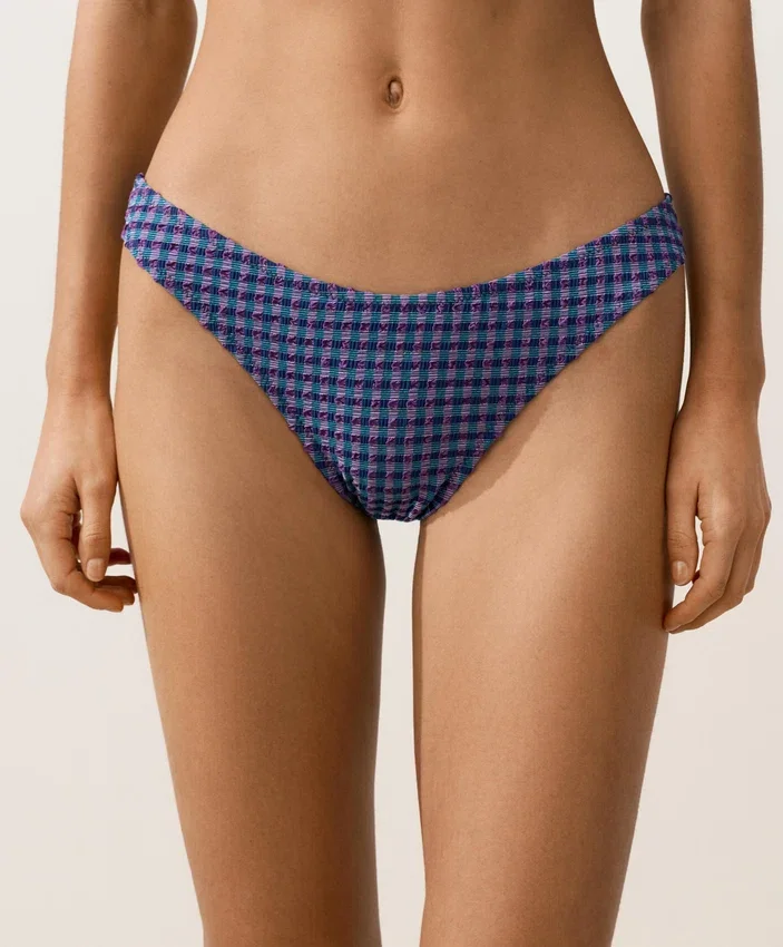 Cueca de biquíni com corte em U e cobertura média em xadrez Cueca de biquíni com corte em U e cobertura média em xadrez