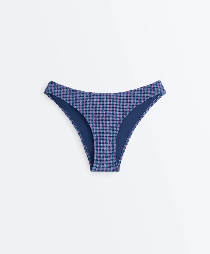Cueca de biquíni com corte em U e cobertura média em xadrez Cueca de biquíni com corte em U e cobertura média em xadrez
