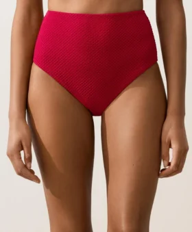 Cueca de biquíni de cintura alta com textura waffle