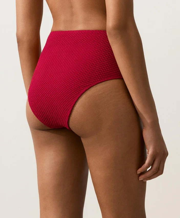 Cueca de biquíni de cintura alta com textura waffle Cueca de biquíni de cintura alta com textura waffle