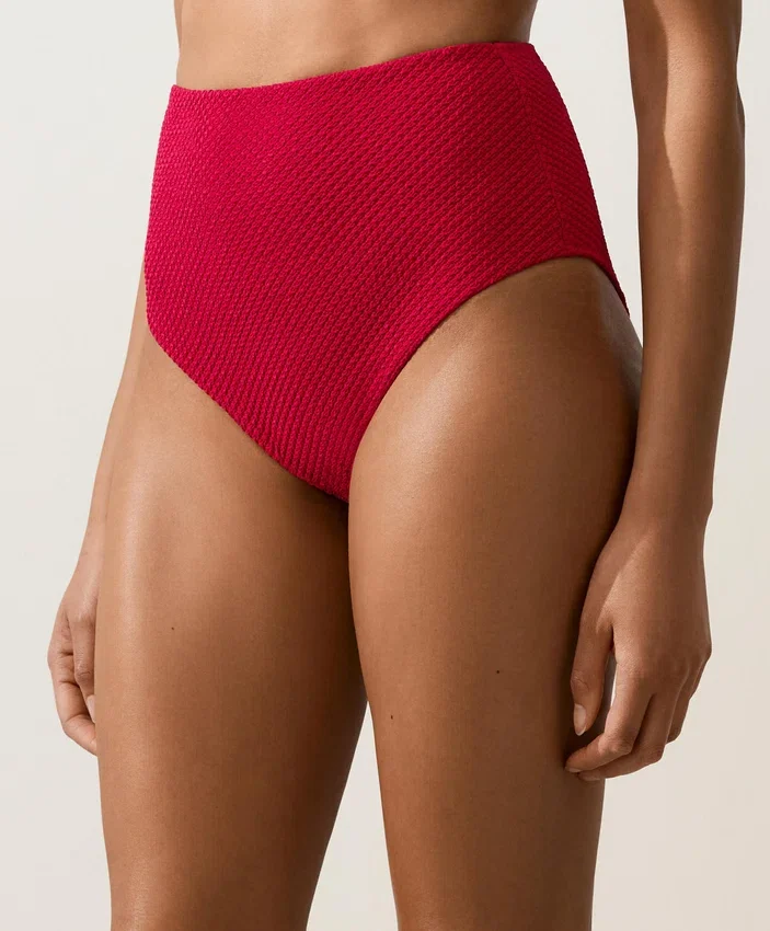 Cueca de biquíni de cintura alta com textura waffle Cueca de biquíni de cintura alta com textura waffle