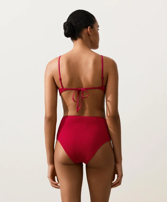 Cueca de biquíni de cintura alta com textura waffle Cueca de biquíni de cintura alta com textura waffle
