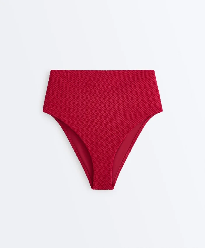 Cueca de biquíni de cintura alta com textura waffle Cueca de biquíni de cintura alta com textura waffle