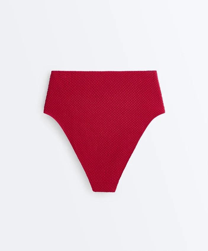 Cueca de biquíni de cintura alta com textura waffle Cueca de biquíni de cintura alta com textura waffle