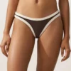 Cueca de biquíni de cobertura média com corte em U e acabamento contrastante