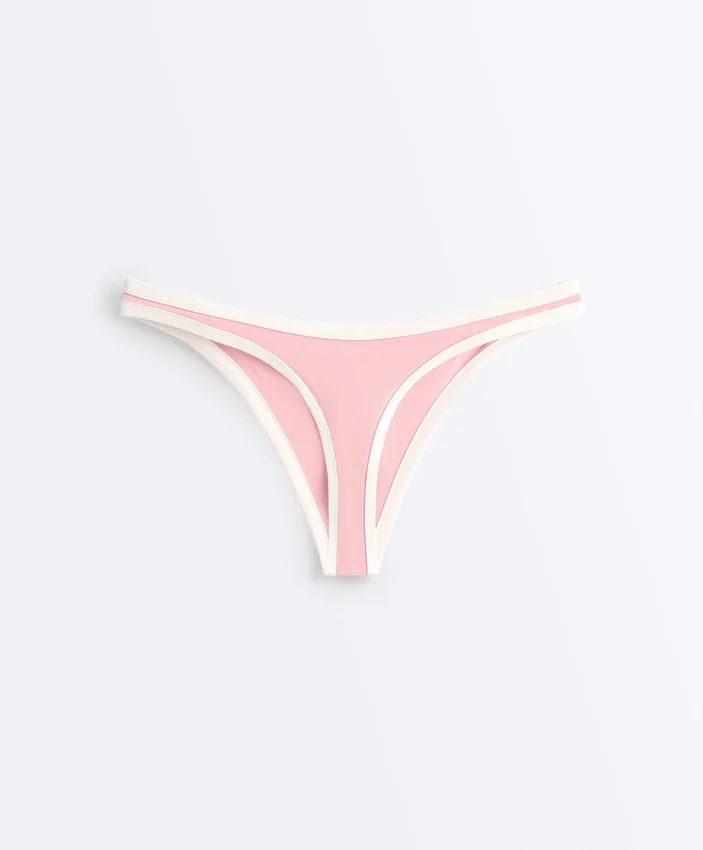 Cueca de biquíni de cobertura média com corte em U e acabamento contrastante Cueca de biquíni de cobertura média com corte em U e acabamento contrastante