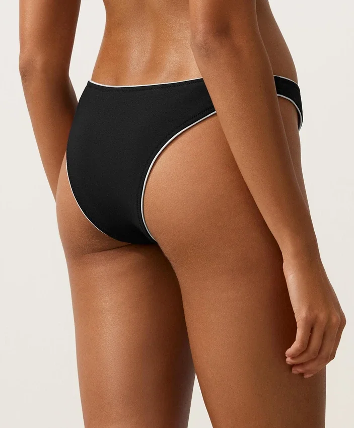 Cueca de biquíni de cobertura média com corte em U e debrum Cueca de biquíni de cobertura média com corte em U e debrum