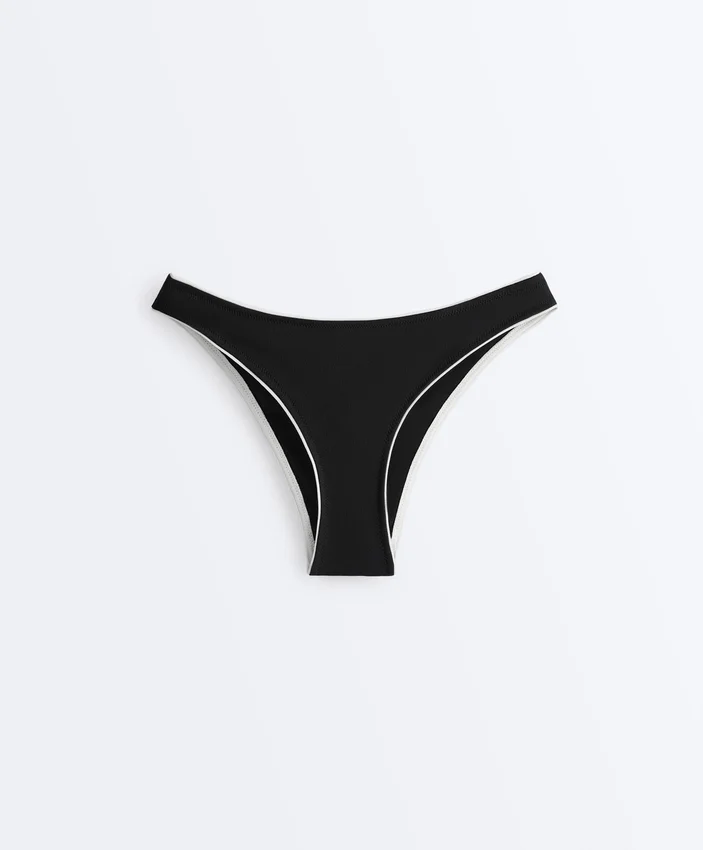 Cueca de biquíni de cobertura média com corte em U e debrum Cueca de biquíni de cobertura média com corte em U e debrum
