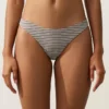 Cueca de biquíni de cobertura média com corte em U às riscas Cueca de biquíni de cobertura média com corte em U às riscas