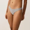 Cueca de biquíni de cobertura média com corte em U às riscas Cueca de biquíni de cobertura média com corte em U às riscas