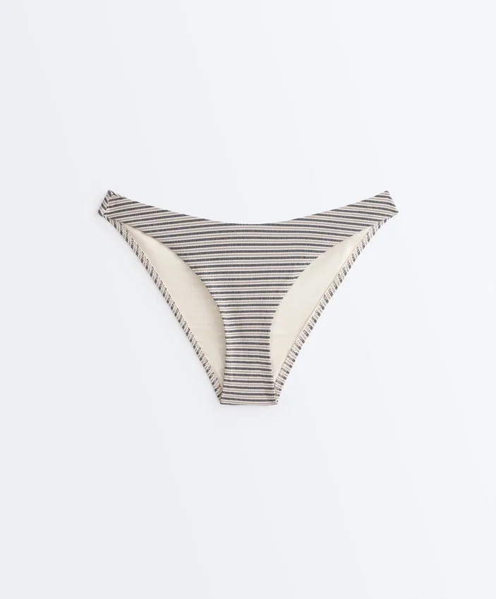Cueca de biquíni de cobertura média com corte em U às riscas Cueca de biquíni de cobertura média com corte em U às riscas