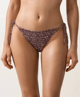 Cueca de biquíni de cobertura média com laço e tecido franzido Cueca de biquíni de cobertura média com laço e tecido franzido