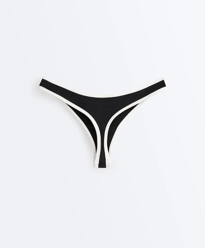 Cueca de fio dental com corte em U e acabamento contrastante Cueca de fio dental com corte em U e acabamento contrastante