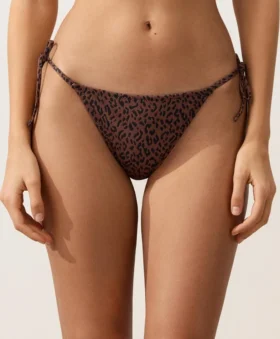 Cuecas de biquíni de cobertura média com laços e estampado de leopardo