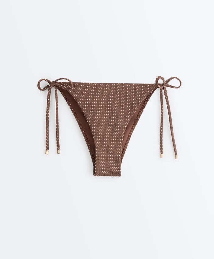Cuecas de biquíni de cobertura média com laços e estampado de mini bolinhas Cuecas de biquíni de cobertura média com laços e estampado de mini bolinhas