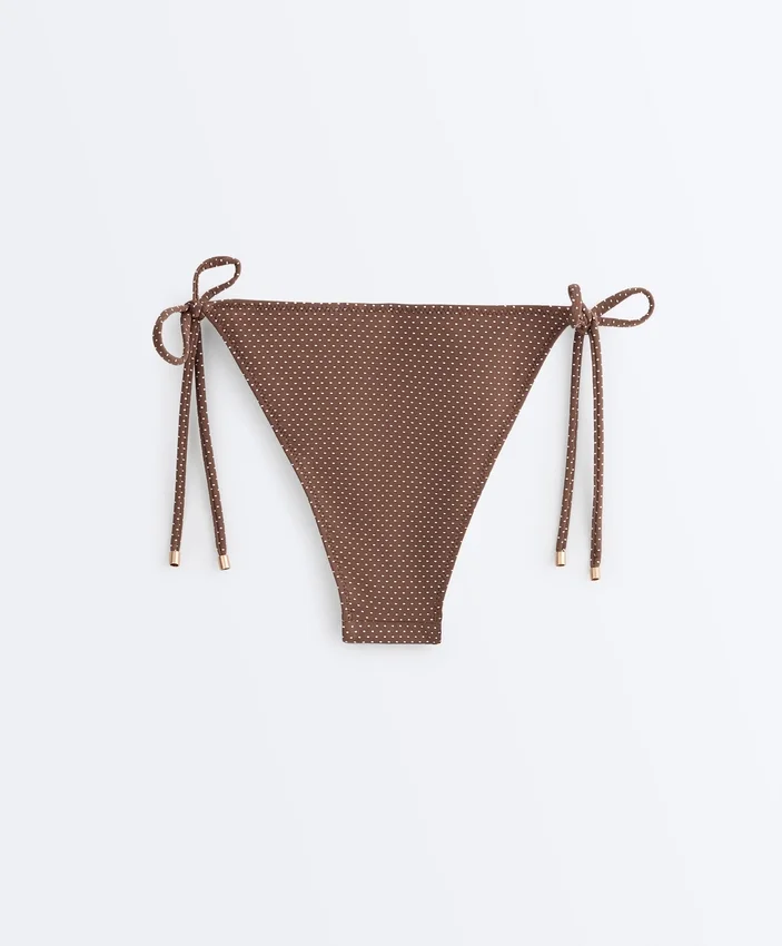 Cuecas de biquíni de cobertura média com laços e estampado de mini bolinhas Cuecas de biquíni de cobertura média com laços e estampado de mini bolinhas