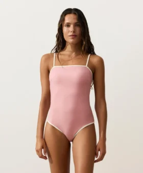 Fato de banho bandeau com acabamentos contrastantes Fato de banho bandeau com acabamentos contrastantes
