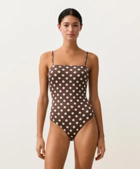 Fato de banho bandeau em piqué com bolinhas Fato de banho bandeau em piqué com bolinhas