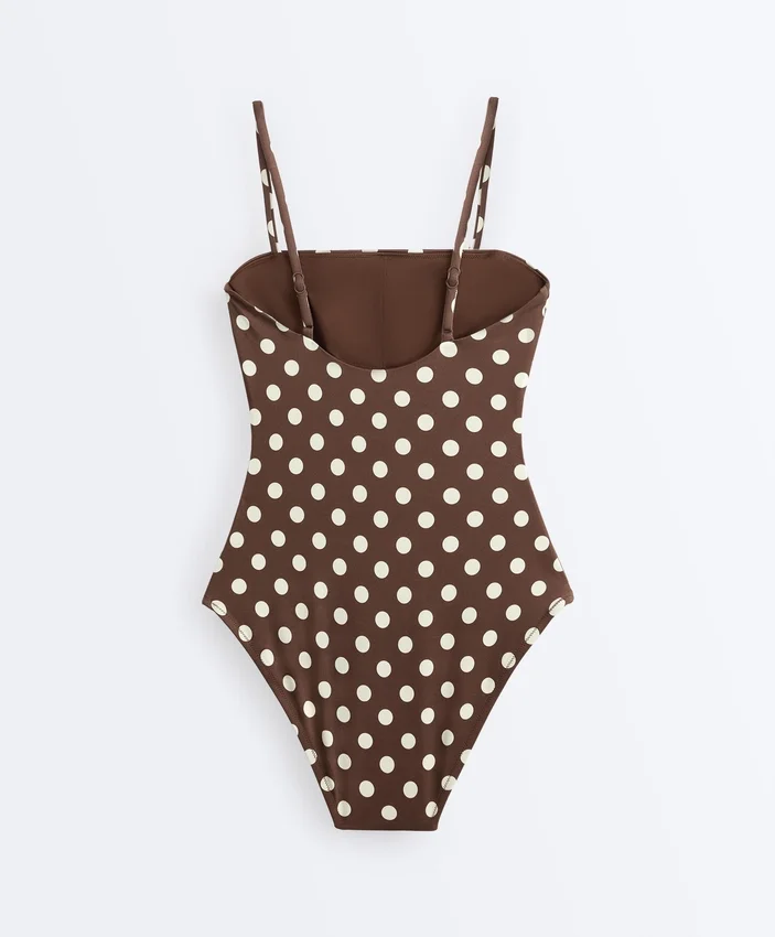 Fato de banho bandeau em piqué com bolinhas Fato de banho bandeau em piqué com bolinhas