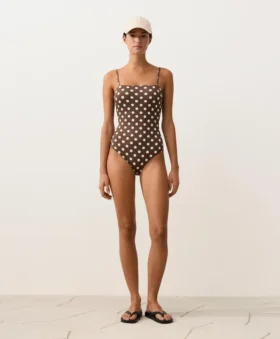 Fato de banho bandeau em piqué com bolinhas Fato de banho bandeau em piqué com bolinhas