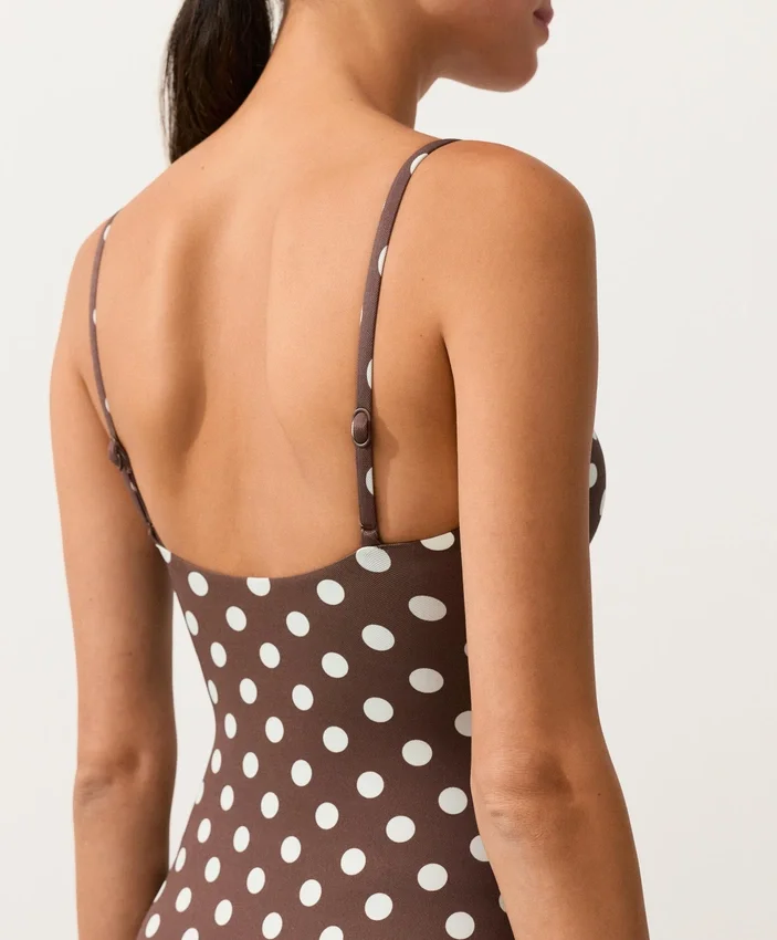 Fato de banho bandeau em piqué com bolinhas Fato de banho bandeau em piqué com bolinhas